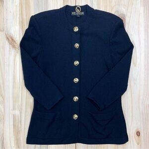 St. John Basics Black Wool Blend Knit Cardigan with Gold Buttons - Sz P (petite)